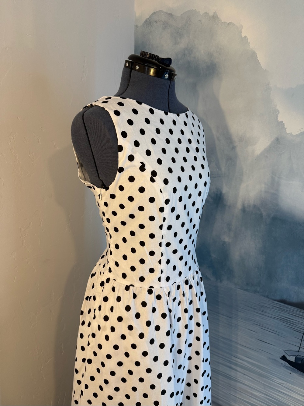 Polka Dot Sleeveless Midi Dress in Black & White #259 - Picture 3 of 13